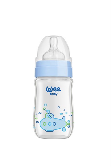 Wee Baby Klasik Plus Geniş Ağızlı Isıya Dayanıklı Cam Biberon 180 ml - MAVİ